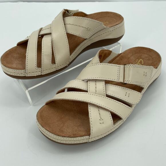 Clarks Women’s Cecily Slide Strappy Sandals Cream Leather, Sz. 6M Adjustable - Picture 3 of 14
